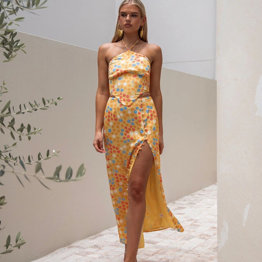 SABO Skirt Yumee Floral Halter Top and Skirt Set